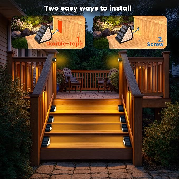 LED Solar Step Lights Outdoor, IP67 Waterproof, Auto On/Off, Solar Decoration Lights Perfect Fit for Stair Corners - Decor & Safety Lighting for Deck, Yard, Patio, Porch (8 Pack)