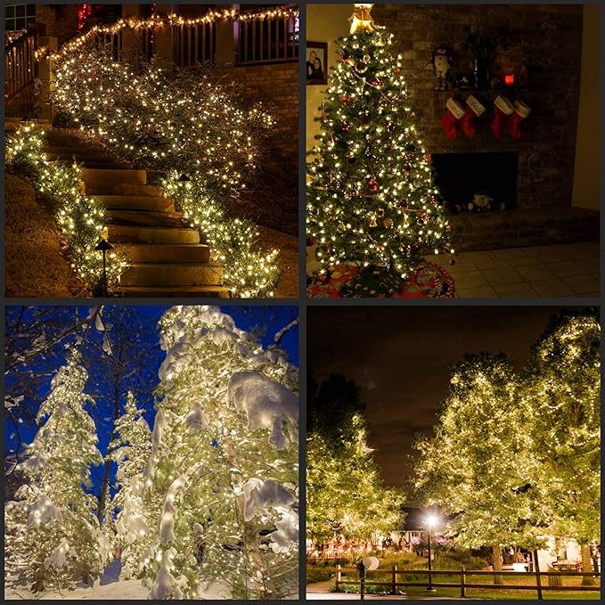 200 Count Warm White LED Christmas Lights, 66 ft Green Wire UL Certified Commercial Grade Holiday String Light Set (Warm White)