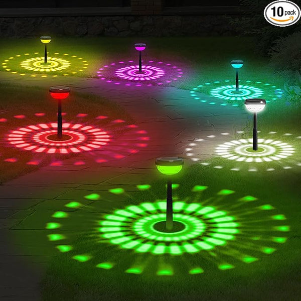 Ensenior Solar Pathway Lights IP65 Waterproof, RGB Color Changing & 3000K Warm White, 8-16Hr Runtime, Flower | Lumora