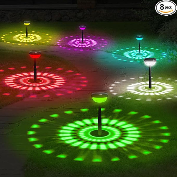Ensenior Solar Pathway Lights IP65 Waterproof, RGB Color Changing & 3000K Warm White, 8-16Hr Runtime, Flower | Lumora