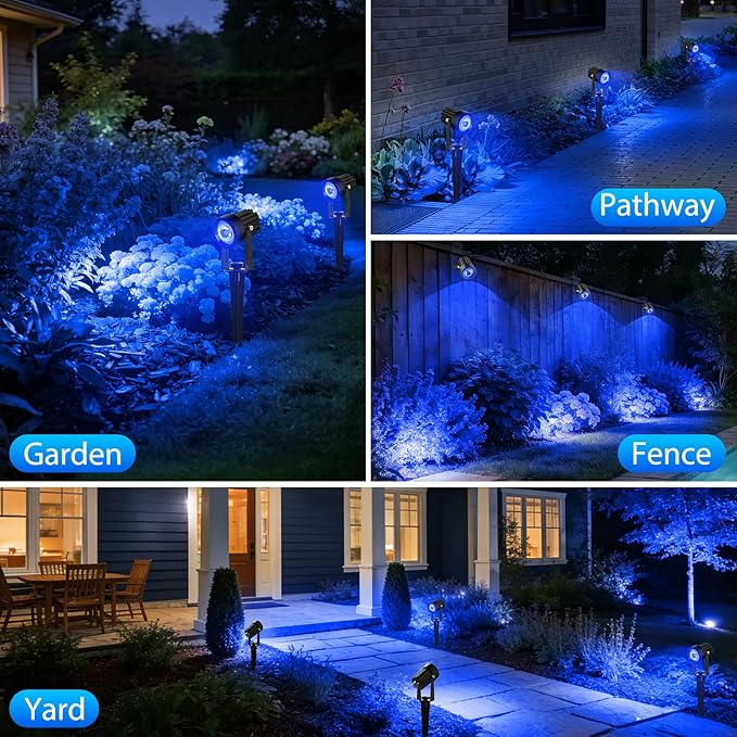 T-SUNUS Solar Spot Lights Blue Metal Outdoor Christmas Spotlights with 9.8ft Cable, IP65 Waterproof Separated Panel | Lumora