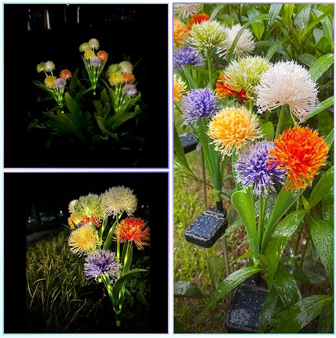 Solar Lights for Outside Waterproof,Outdoor Garden Light Yard Patio Pathway Decoration w High Flexibility Iron Wire, Dandelion Light for House Landscape Lighting/Pathway/Yard Décor
