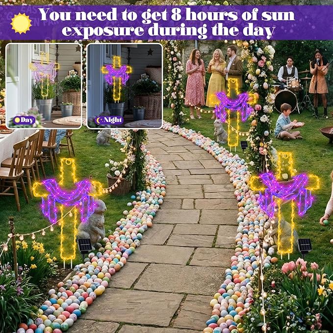Retisee 3 Pack Easter Cross Solar Garden Lights Outdoor-12 Inch LED Lighted Cross Yard Stakes, Waterproof Solar | Lumora