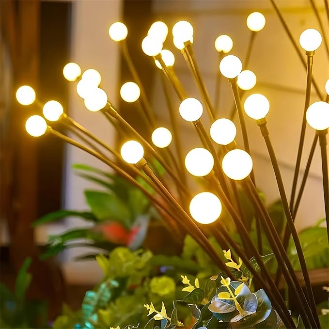 Solar Garden Lights, Starlight Swaying Lights - sway with The Wind, Solar Outdoor Decorations, Color-Changing RGB Lights, Suitable for Courtyard Terrace Path Decoration (Warm White, 20 Heads of 2)