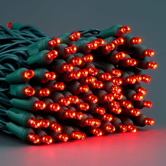 YULETIME Red One-Piece Wide Angle Christmas Lights 140 Count 48 Feet, 2 Sets 70 LED 24 ft High Waterproof 5mm UL Certified String Light (Red)