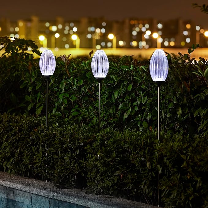Glitzhome 3 Pieces Solar Stake Lights Outdoor, 36" H LED Solar Landscape Decorative Lights, Flower Stake Light for Garden, Backyard, Lawn, Pathway, Cemetery