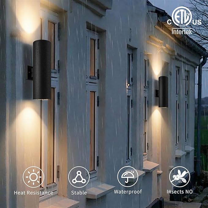 mirrea 18" Modern Outdoor Porch Light Patio Light in 2 Lights with Aluminum Cylinder and Tempered Glass Cover | Lumora