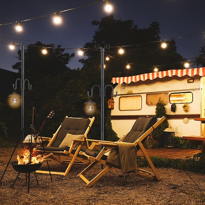 10FT String Light Poles 2Pack, 1.5 Inch Heavy Duty Poles for Outdoor String Lights with Shepherd Hook, 2 in 1 Light | Lumora