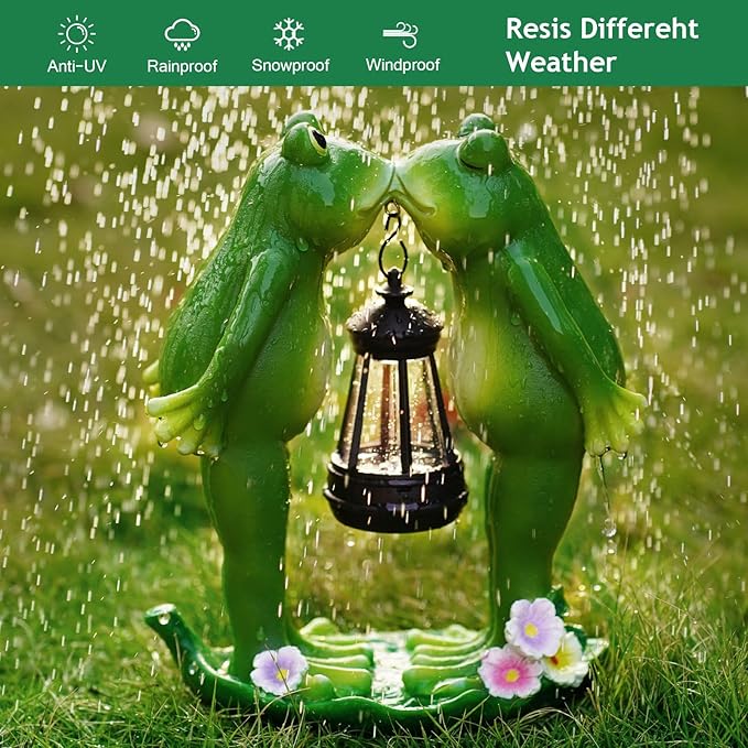 Solar Frogs Statue for Garden Mother's Day Decorations Solar Lantern LED Yard Decorations for Porch Patio,Yard,Lawn - Frog Statue Gifts for Women Mom Grandma (Kiss Frog)