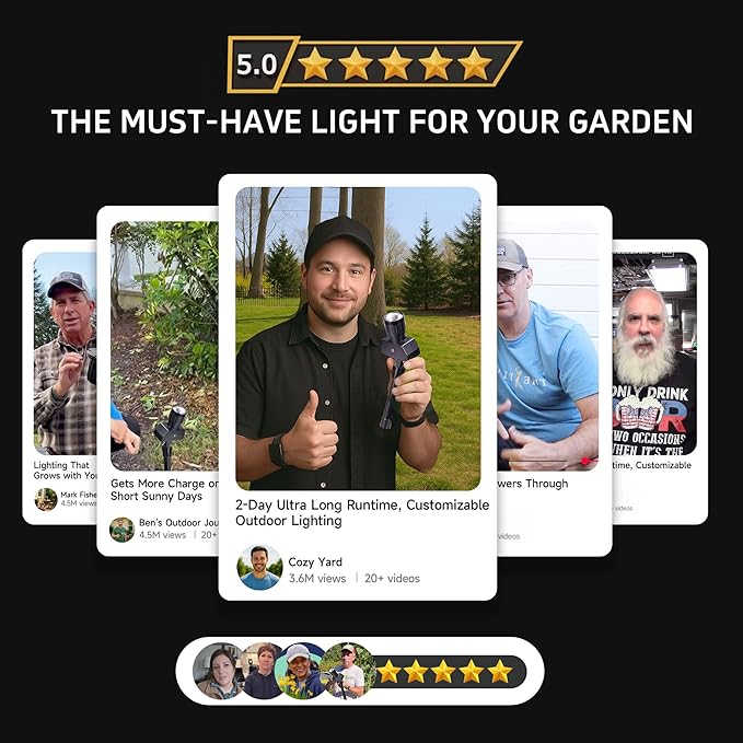 Solar Spot Lights Outdoor, Adjustable Angle Waterproof Landscape Spotlight, All Night LED Uplights Separate Panel | Lumora