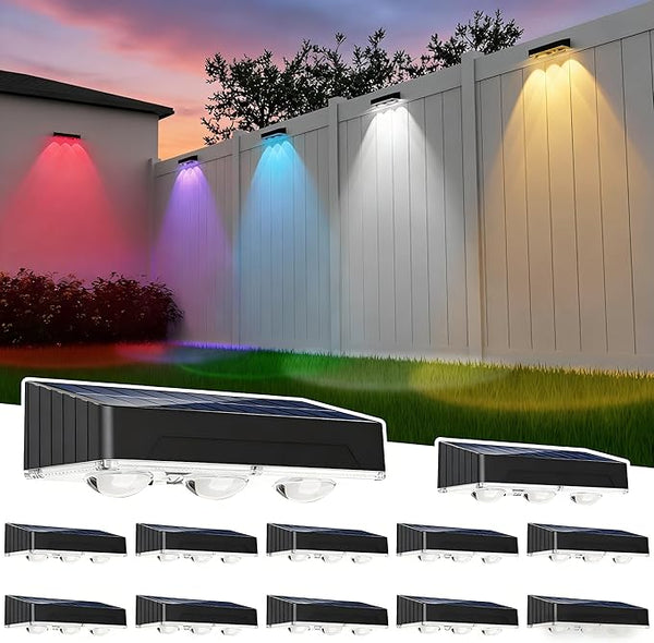 Solar Fence Lights Outdoor Waterproof,12pack High Brightness LED Spot Lens Deck Lights 10 Mode & RGB Solar Powered | Lumora