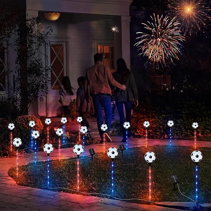EYQ 2026 World Cup Decorations Outdoor Soccer Solar Pathway Lights, LED Sports Theme Landscape Stake Lights, Waterproof Yard Decorative Lights for Patio Lawn Festival Outdoor Use