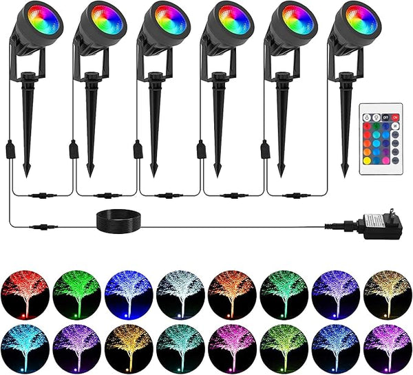 T-SUNUS Low Voltage Landscape Spotlights Christmas Ligths, 16 Color Changing Uplights with Transformer, IP65 | Lumora