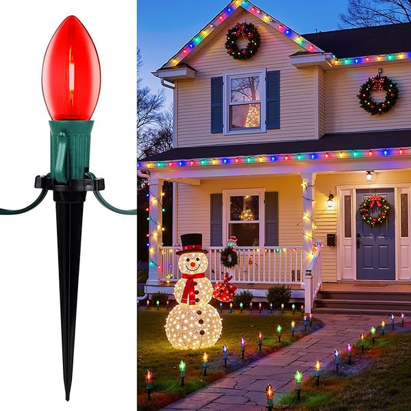 C9 Christmas String Lights Outdoor - 25.7 Feet 20 LED Christmas Pathway Lights with 20 Stakes Connectable | Lumora