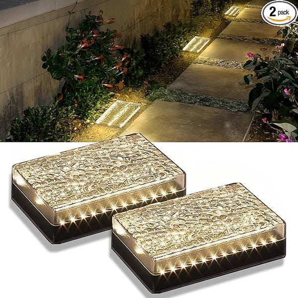 2 Pack Solar Paver Lights Outdoor – 6×9 Inch Waterproof IP67 Recessed Solar LED Paver Lights, Heavy Duty, Warm | Lumora