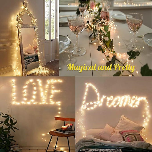 woohaha Solar String Lights,2 Pack 33FT 100 LED Solar Fairy Lights Outdoor Waterproof 8 Mode,Solar Twinkle Outdoor Light Decorative Copper Wire for Tree,Garden,Christmas,Patio,Home,Party(Warm White)