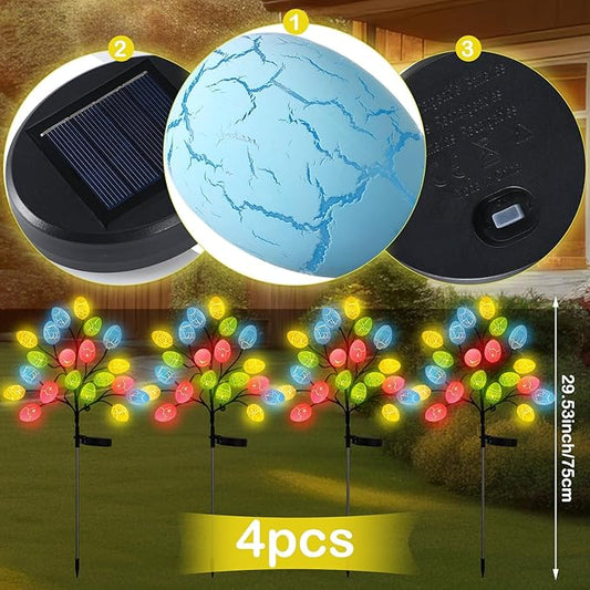4 Pack 80 LED Easter Eggs Lights Solar Powered Outdoor Decorations Waterproof Colorful Solar Stake Lights for Lawn Pathway Landscape Garden Yard Porch Patio Decor(Easter Eggs)