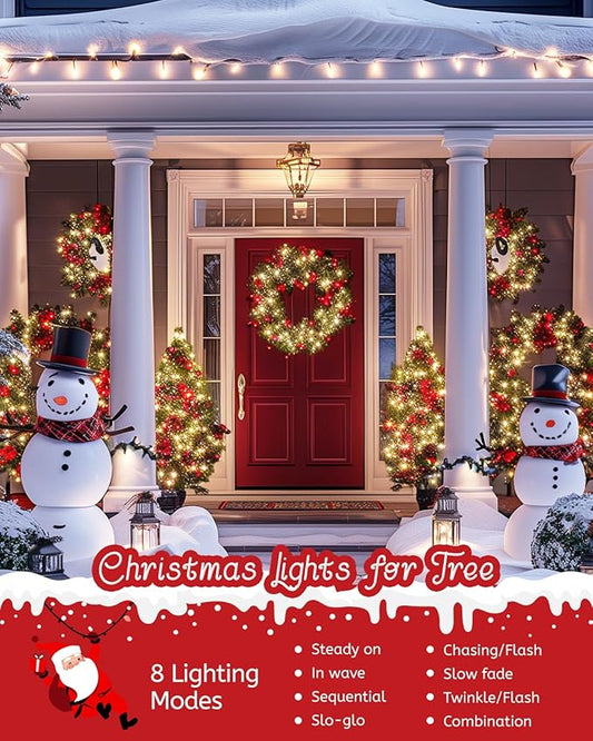 Minetom Christmas Lights, 128ft 400 LED Outdoor Christmas Tree Lights with Remote, 8 Modes String Lights Plug-in Mini Xmas Tree Lights with Timer for Outside Party Decor, Warm White