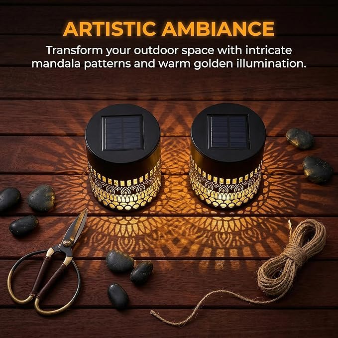 Decorative Solars Mandala Lights, Metal Solars Powered Outdoors Deck Steps Walls Lights, Mandala Theme Waterproof Fence Light for Garden Post Patio Backyard Yard Decor (Life Rings*2PCS)