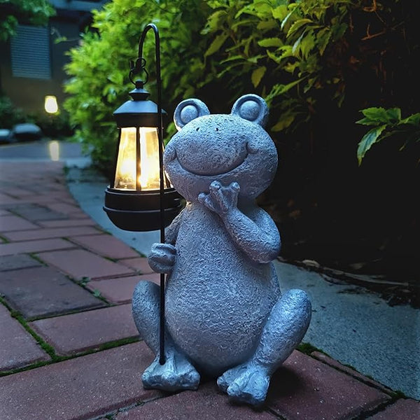 Frog Solar Garden Statues,Resin Frog Figurine Decorations with Solar Lights Lantern, Outdoor Figurines Lawn Garden | Lumora