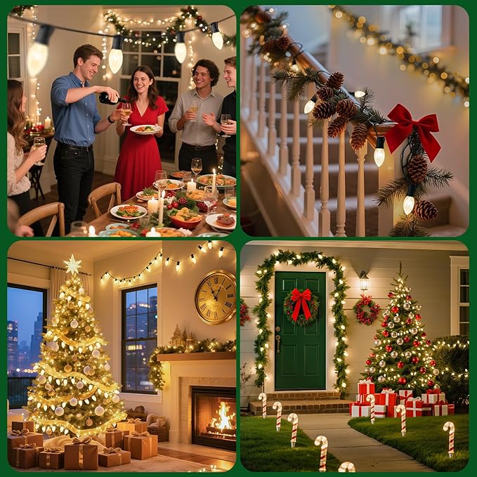 C9 Christmas String Lights Outdoor 100ft Vintage Christmas Tree Lights for Indoor Outdoor Roofline Patio Room Holiday Party Backyard Xmas Decoration, Black Wire, 100+4 Bulbs, Not Connectable