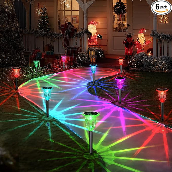 Solar Pathway Lights Outdoor 6 Pack, 10 Modes RGB Color Changing & White Solar Garden Lights, 17.5" IP65 Waterproof | Lumora