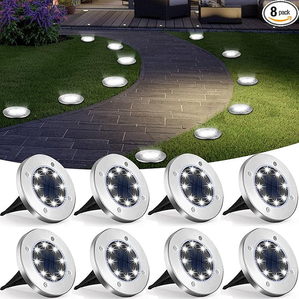 UFOND 8 Pack Solar Ground Lights, Outdoor Waterproof Garden Light Decor, Disk Solar Deck Light, Landscape Lighting | Lumora