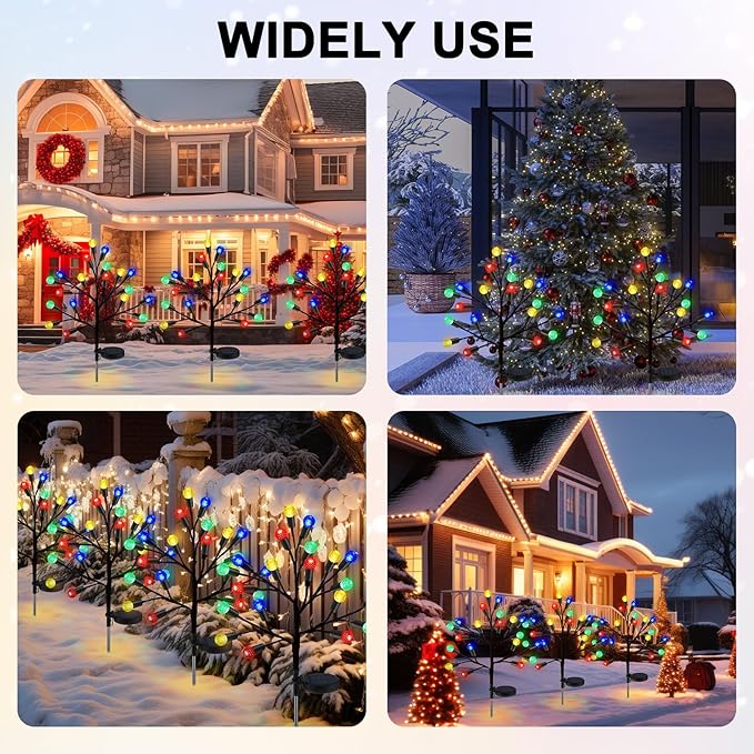 2 Pcs 40 LED Christmas Solar Pathway Lights Outdoor Decoration 28" Christmas Yard Stake Light Waterproof Solar Xmas Decoration 8 Modes Pineapple Ball Tree for Walkway Path Garden Patio