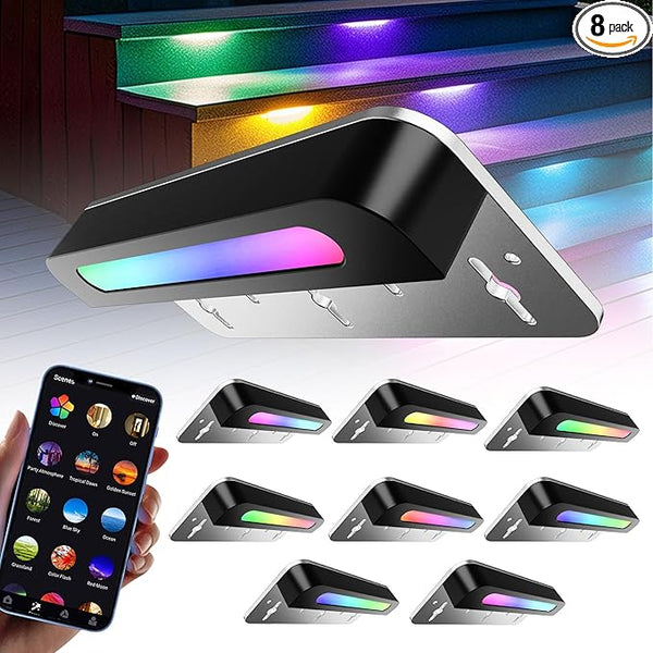 8 Pack 7 inch RGB LED Hardscape Lighting Step Lights Retaining Wall Lights with Color Changing - Outdoor Path Light | Lumora