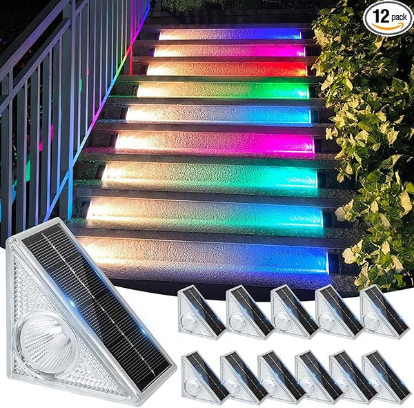 Ellasay Stair Lights Outdoor 12 Pack,10 Color Modes Solar Step Lights for Outside, Waterproof IP67 Solar Lights for | Lumora