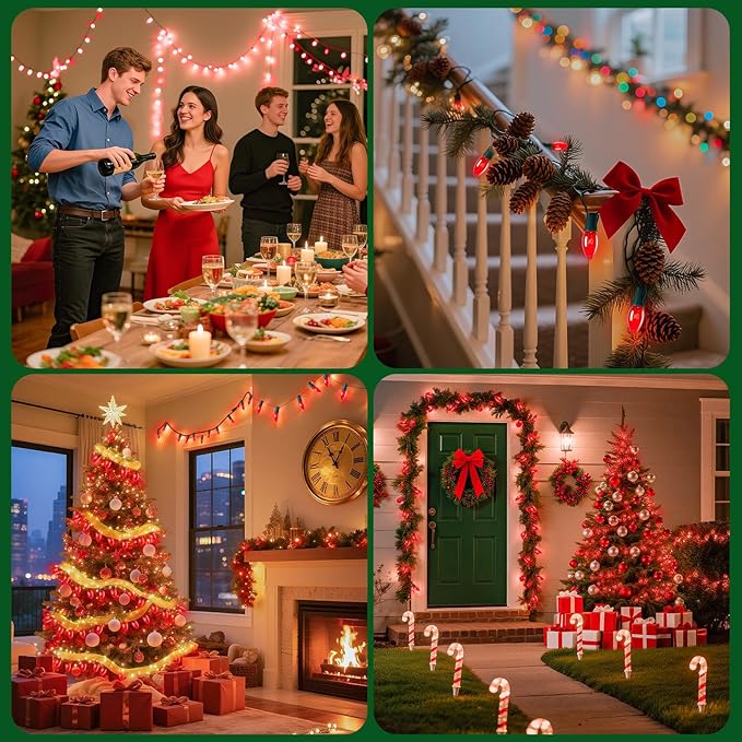 Minetom C9 Christmas String Light Red, 50ft Vintage Christmas Tree Lights, Outdoor Roofline String Lights with 50+2 Red Bulbs for Patio Garden Holiday Indoor Home Xmas Decoration, Green Wire
