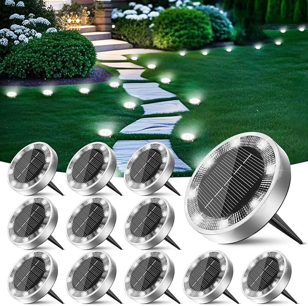 Peasur Mini Solar Ground Lights Outdoor, 12 Pack Flat Solar Powered Disc Lights, IP68 Waterproof, Anti-Rust | Lumora