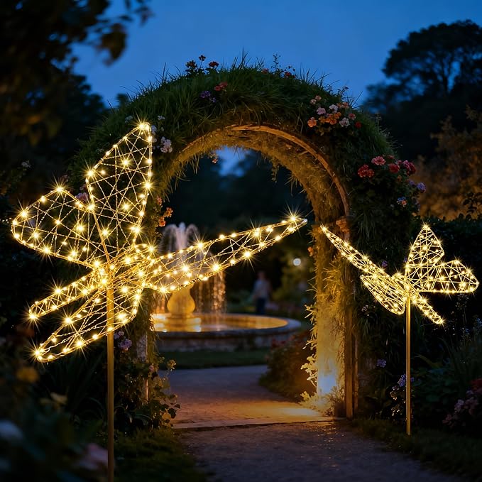 Flacchi Solar Lights Outdoor - Solar Garden Lights Butterfly Decor with 240LED, Solar Powered Iron Waterproof Easy to Install for Pathway Garden Decorations Patio Decor Yard Decoration