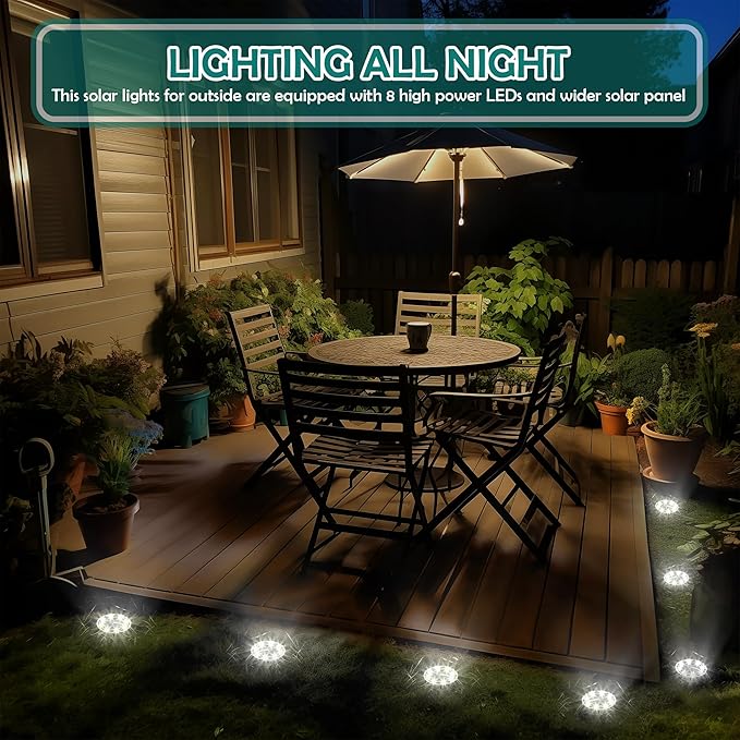 16 Pack Solar Lights Outdoor, 8 LED Solar Powered Ground Lights Waterproof Garden Landscape Lighting for Yard Deck | Lumora