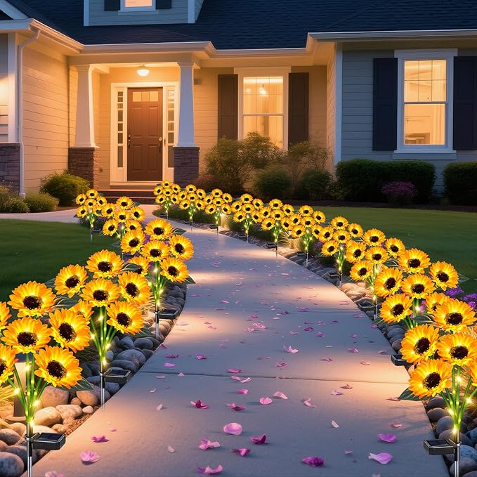 Solar Outdoor Lights Garden Decor,6 Pack Solar Sunflower Lights, 36 Waterproof Garden Decor Flower for Outside Yard Patio,Flower Bed, Pathway, Gift for Women, Mom, Grandma- 6 Pack