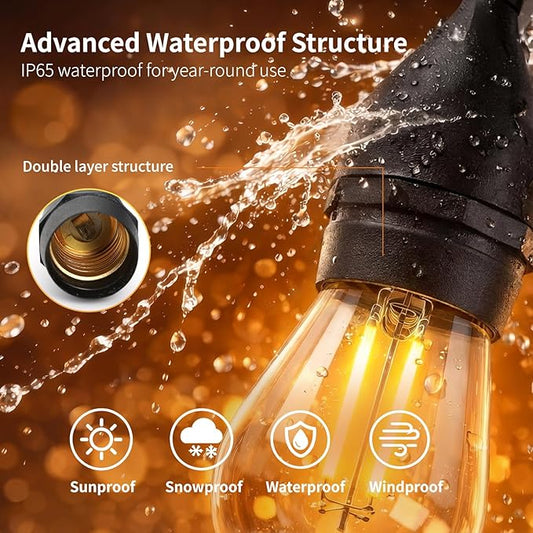Waterproof Outdoor String Lights - 12Ft Commercial Grade Patio Lights Heavy Duty Light String Hanging Light Fixture with 11W S14 Bulbs for Deckyard Garden Porch Party Decor