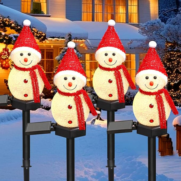 Solar Christmas Pathway Light,Set of 4 Solar Snowman Lights Waterproof Outdoor Christmas Decorations for Xmas | Lumora