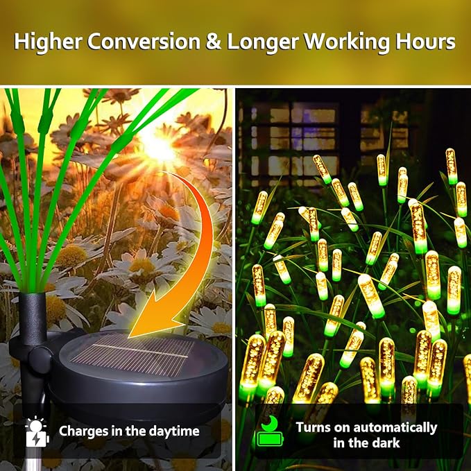 Swaying Solar Garden Lights - Outdoor Waterproof, Upgraded Solar Firefly Lights, Warm White (2-Pack)
