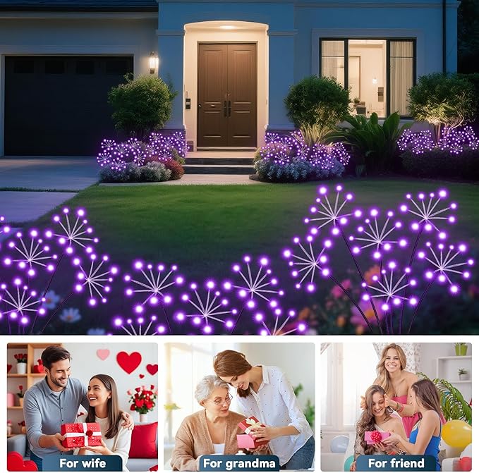 Solar Garden Lights 2 Pack Waterproof Swaying Starburst Light Solar Outdoor Lights for Yard Patio Walkway Pathway Party Wedding Decoration, Unique Gifts for Women, Purple