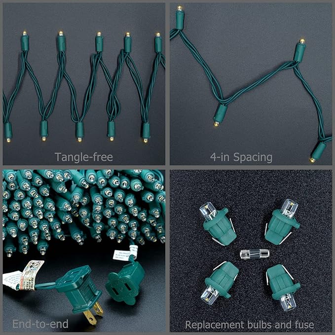 YULETIME 200 Warm White Wide Angle LED Christmas Lights, 66 Feet Green Wire UL Certified 5mm Holiday String Light Set (Warm White)
