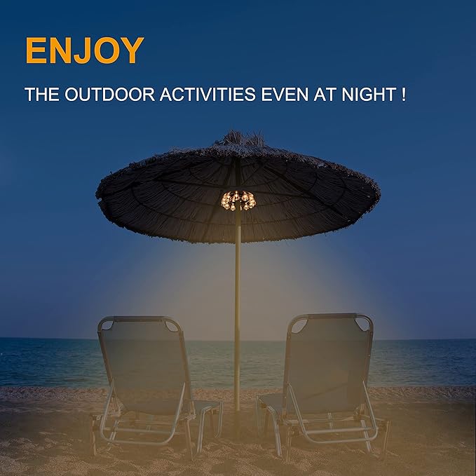 Umbrella Lights, Patio Outdoor Umbrella Lights Battery Operated with Dimmable Timer,12 Warm White LED Bulbs in 3 Brightness Modes, for Backyard or Camping