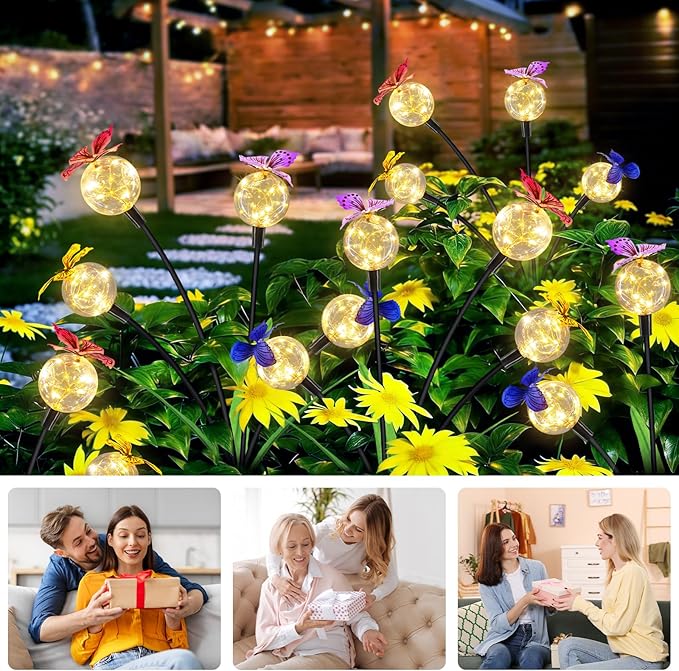 4-Pack Landscape Path Lights – Solar Butterfly Garden Lights, Outdoor Decorative Stakes with Globe Fairy Lights, Solar-Powered & Weatherproof for Yard, Flower Bed, Patio & Lawn Outdoor Decor
