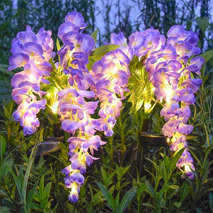 Solar Garden Lights Outdoor Waterproof Decorative Solar Lights Outdoor 1 Pack with Wisteria Flower Garden Decor Yard Patio Lawn, Gifts for Mother's Day Mom Women (Purple)