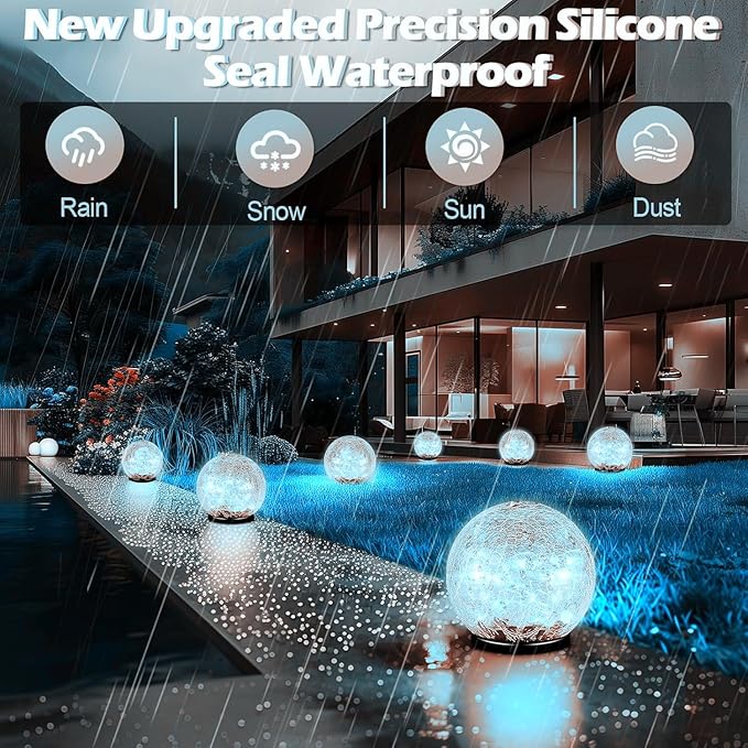 Cracked Glass Outdoor Solar Lights Landscape Garden Ball Lights, Garden Solar Ball Lights Waterproof (White, 12cm)