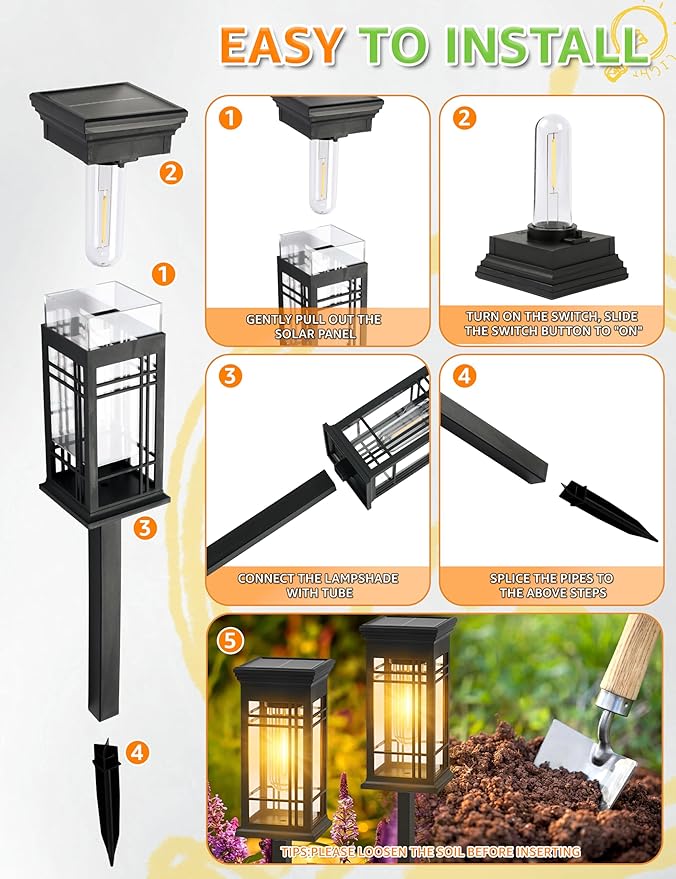 8 Pack Solar Lights Outdoor Waterproof - Solar Powered Outdoor Lights for Patio Yard Pathway Walkway Lawn Garden Decor Landscape Lighting Solar Lights Outdoor