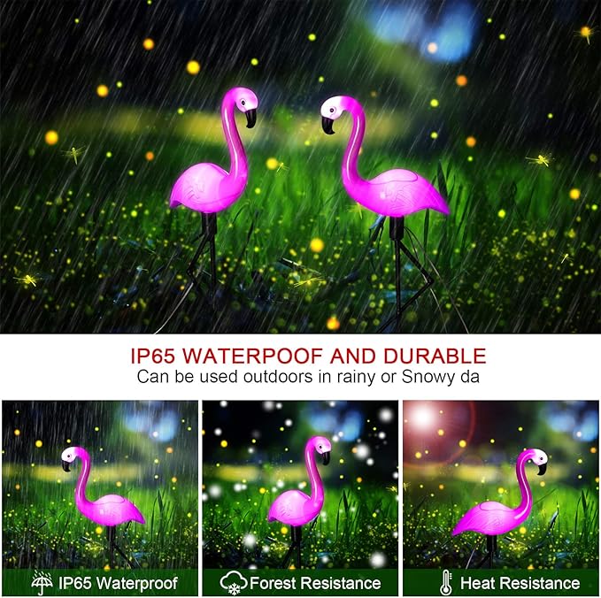 Mudder 3 Pieces Flamingo Solar Lights Outdoor, Pink Flamingo Solar Lights Outdoor Waterproof Lawn Garden Ornaments Yard Stake Garden Decor for Pathway, Patio, Lawn, Birthday