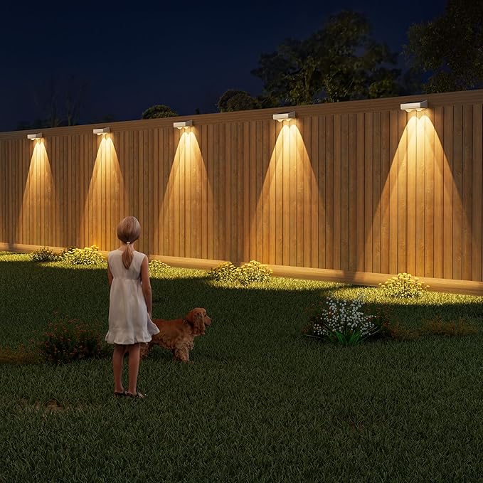 VOLISUN Solar Fence Lights Outdoor 12 Pack, 10 Colors & Color Changing Fence Lights Solar Powered, IP65 Waterproof Solar Lights for Fence, Garden, Patio, Backyard, Railing, Deck, Wall, Pool(White)