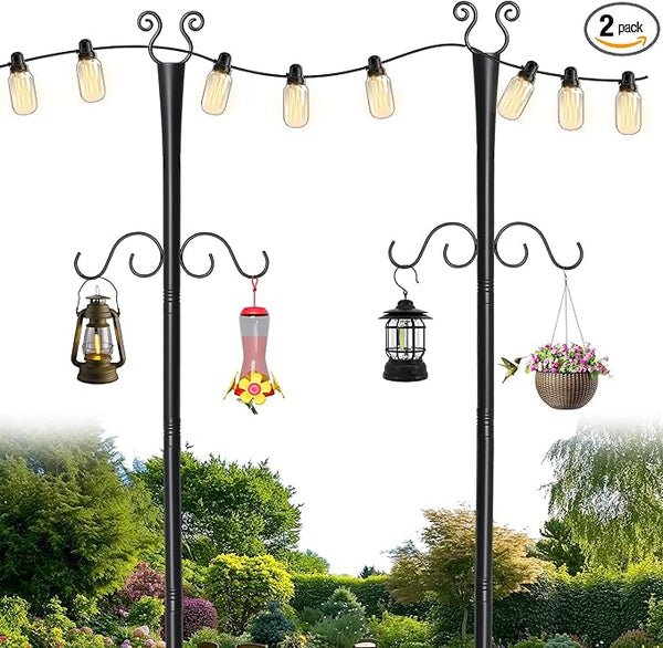 2 Pack Outdoor Patio Light Poles for String Lights, 10Ft Heavy Duty Metal String Light Poles with Shepherds Hooks | Lumora