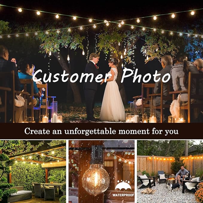 96FT(48×2) 2-Pack LED Outdoor String Lights with 24+2 Plastic Shatterproof Bulbs, Outdoor Waterproof, Festoon | Lumora