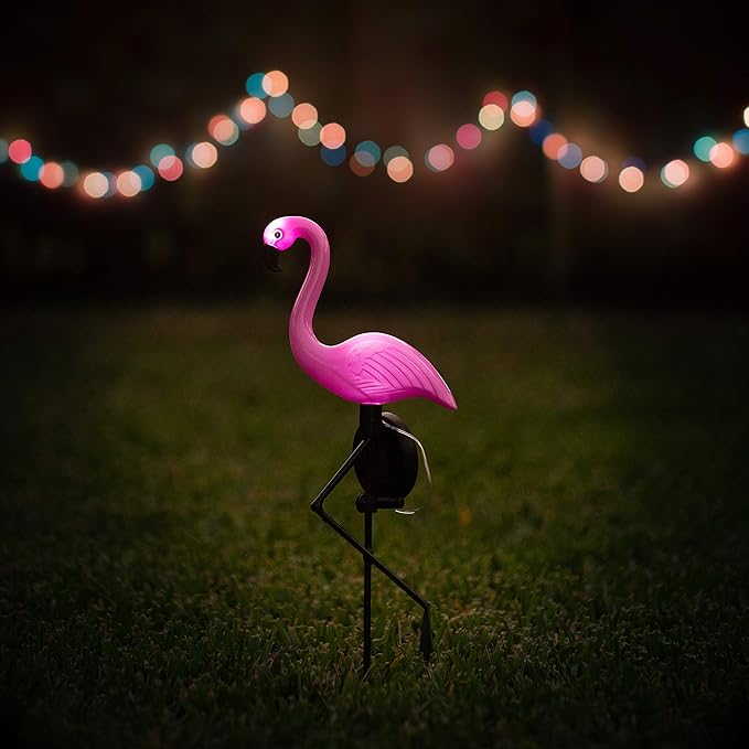 Solar Flamingo Lights Outdoor | Pink Flamingo Yard Decorations | Lawn Light Stakes Garden Ornaments